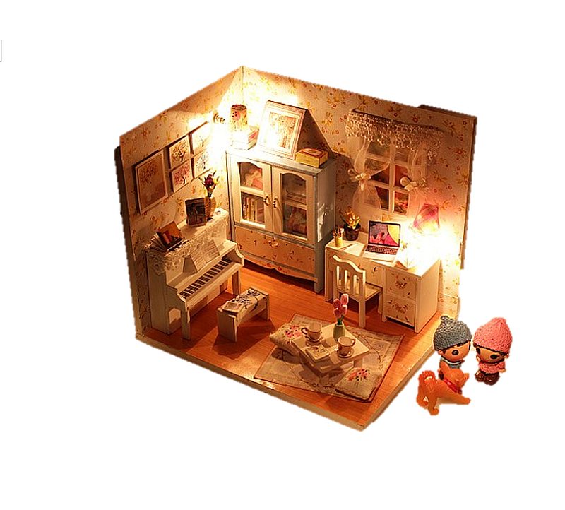 Assemble DIY Wooden Miniature 'Hemiola's Room' Doll house toy w/ LEDs and Dust cover Birthday Gift