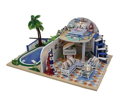 Wooden Crafts Furniture Kits ’Clear Summer Villas‘ Wooden Miniature Dollhouse w/Dust Cover, Music Movement and Glues Dollhouse Fun Handmade Crafts