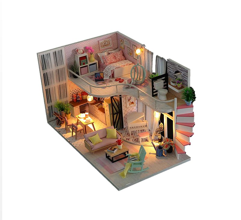 DIY 'Anna's Pink Melody' Wooden Miniature Doll House Furniture Kits w/ LEDs and Glues Fun Crafts Handmade Gifts