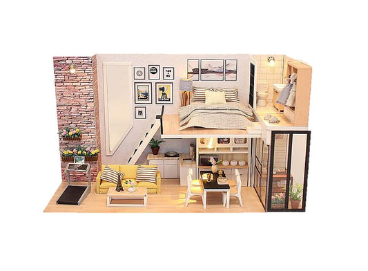 DIY M038 'Give You Happiness' Wooden Miniature Dollhouse w/ LEDs, Dust Proof Cover and Glues