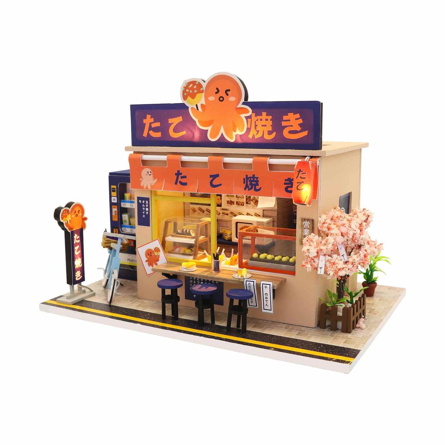 DIY M913 ’Star Takoyaki‘ Wooden Miniature Dollhouse w/LED Lights and Dust Proof Cover and Glue Assemble Dollhouse
