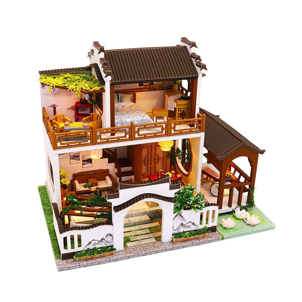 Hongda 'Moonlight over the Lotus Pond‘ (M912) w/Dust Cover, Glues and LEDs Miniature Doll House Furniture Kit Gift for Friend