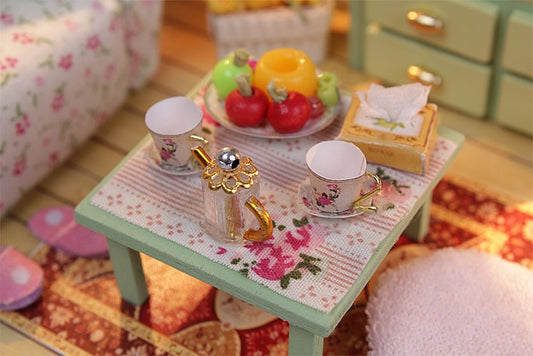 DIY Kids Toy Miniature Dollhouse w/ LEDs and Dust cover Assemble Doll House Furniture Kits Doll House Kits Craft Toys Fun Crafts Present for Kids