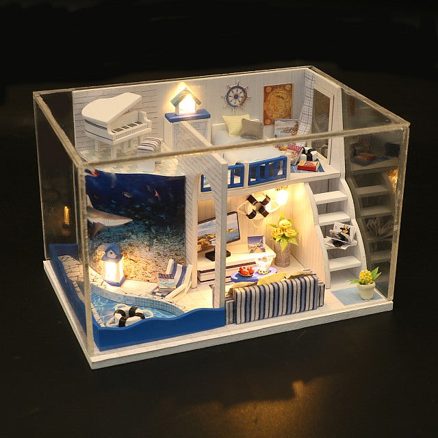 Wooden Miniature Dollhouse  'The Sound of the Sea‘ M040 w/ LEDs and Glue