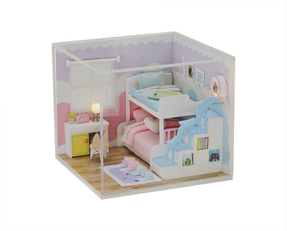 Wooden Miniature 'Sweet Dream Bedroom' (S2003) Doll house toy w/ LEDs and Dust cover Birthday Gift
