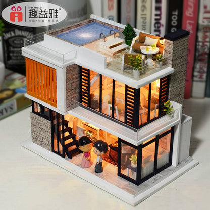 Assemble Dollhouse Florence (K036) Wooden Miniature Dollhouse w/Dust Cover, Dolls, and Glues Anniversary Gifts