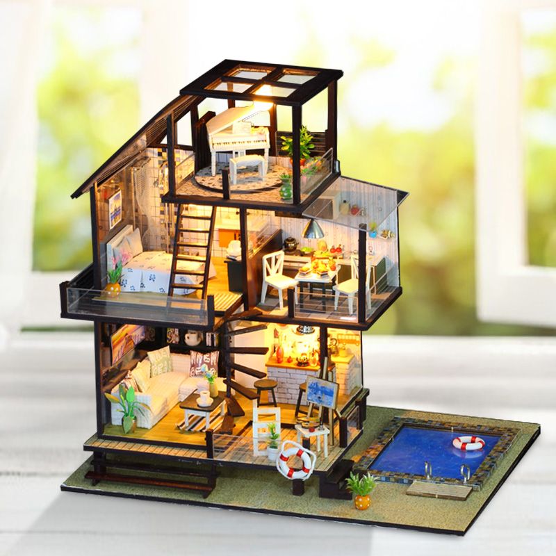 IIE CREATE Seattle Holiday (K048) Assemble Wooden Miniature Dollhouse w/LEDs and Glues Birthday Anniversary Gifts