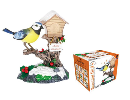 Sound Sensor Control Function Singing Cardinal Blue Tit Bird on the Tree House Home Garden Decor Children's Electronic Toy Bird Christmas Present