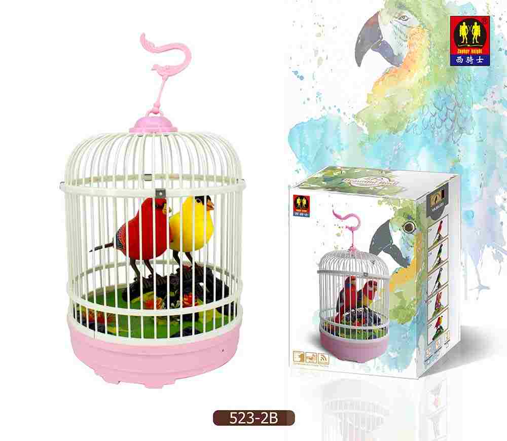 Ensemble Bird Recording Birds, Two Red and Yellow Birds in Cage Birthday Presents