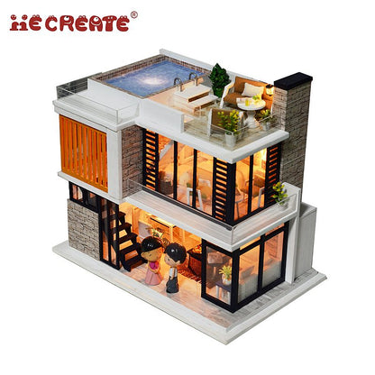 Assemble Dollhouse Florence (K036) Wooden Miniature Dollhouse w/Dust Cover, Dolls, and Glues Anniversary Gifts