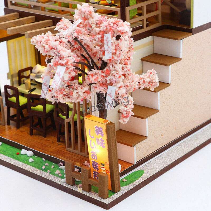 Hongda M2011 'Gibbon Sushi' Wooden Miniature Dollhouse w/ LEDs, Dust Proof Cover and Glues