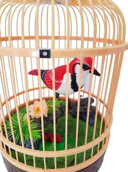 Sound Control Function Bird Pets in the Cage Red Bird Music Singing Bird Baby Toys Birthday Gift for Kids