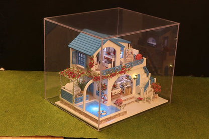 DIY Dollhouse Blue and White Town (K015) iie Create Wooden Miniature Dollhouse Birthday Anniversary Gifts