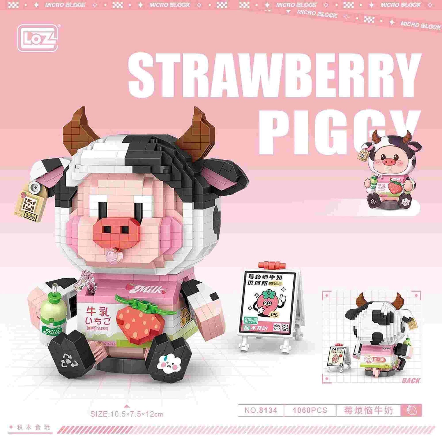 LOZ Strawberry Piggy (8134) Mini Diamond Blocks Bricks Educational Hobbies Toy
