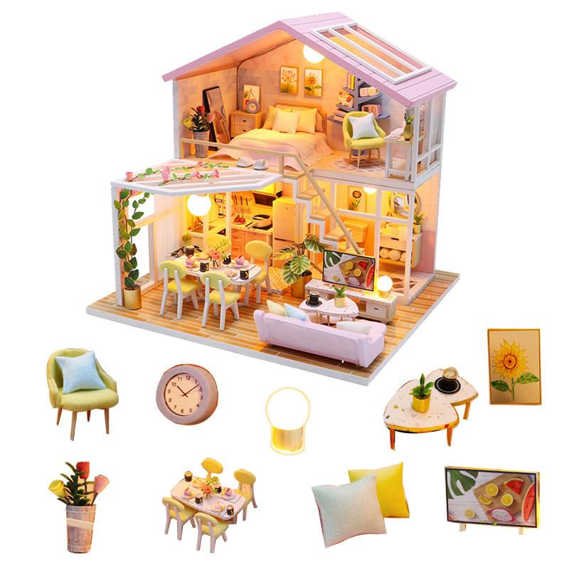 DIY 'Sweet Time‘ (M2001) Wooden Miniature Dollhouse w/ LEDs, Dust Proof Cover and Glues