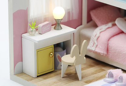 Wooden Miniature 'Sweet Dream Bedroom' (S2003) Doll house toy w/ LEDs and Dust cover Birthday Gift