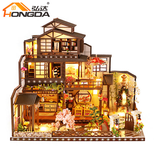 Wooden Miniature Dollhouse Furniture Kits "The Ancient Capital under Moonlight" (L2021) w/LED Lights, Dust Cover and Glues