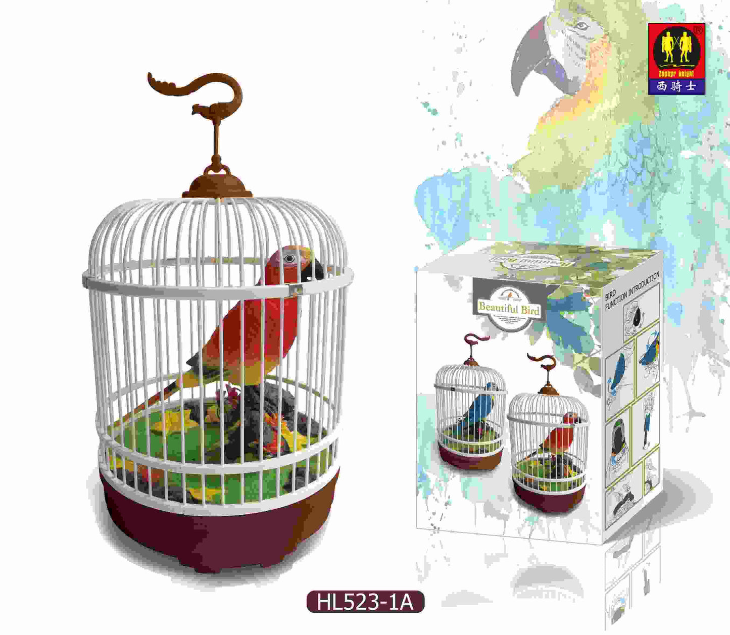 The Ensemble Birds Red Electronic Voice-Activated Parrot Bird in Cage Electrical Simulation Bird Singing Toy Bird